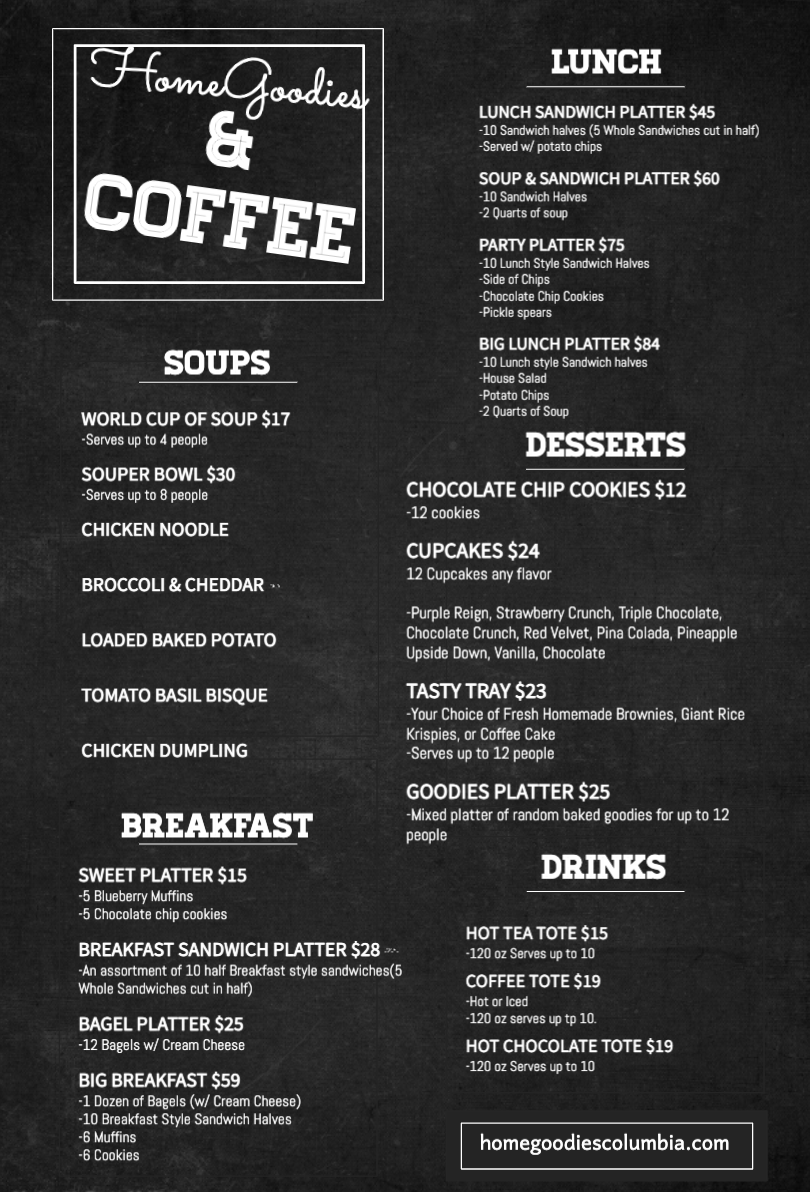 Menu - HomeGoodies and Coffee | Cafe and Gift Shop